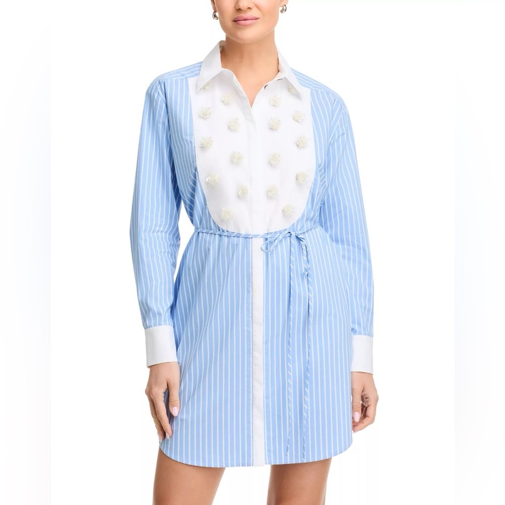 NWT $425 Cinq à Sept Debbie Embellished Striped Shirt Dress